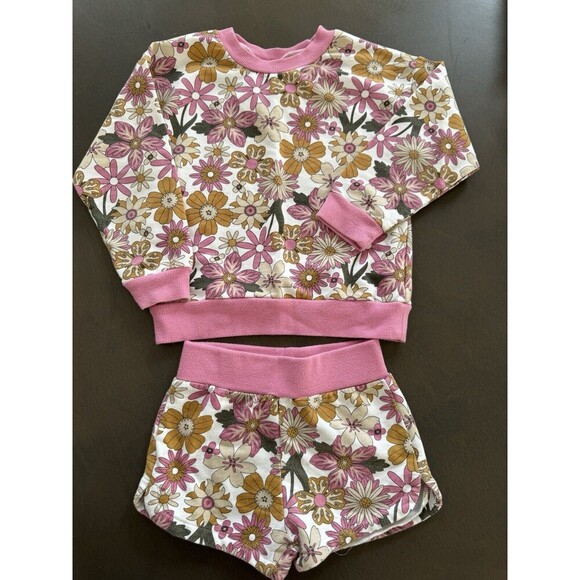 PL Kids Top sweatshirt and Shorts Set pink floral print size 4T soft comfy cozy - Picture 2 of 7
